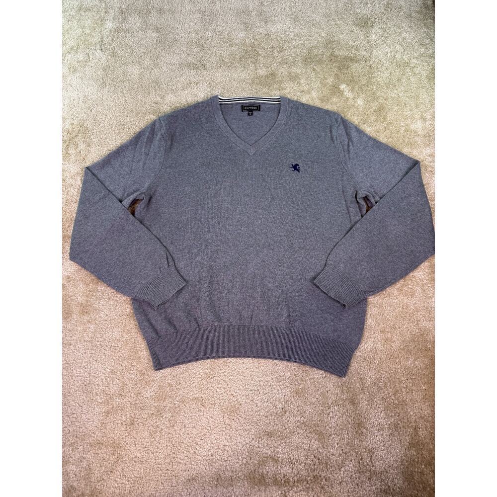 EXPRESS Mens Crew Neck Knit Sweater Gray 100% Cotton Size XL C556